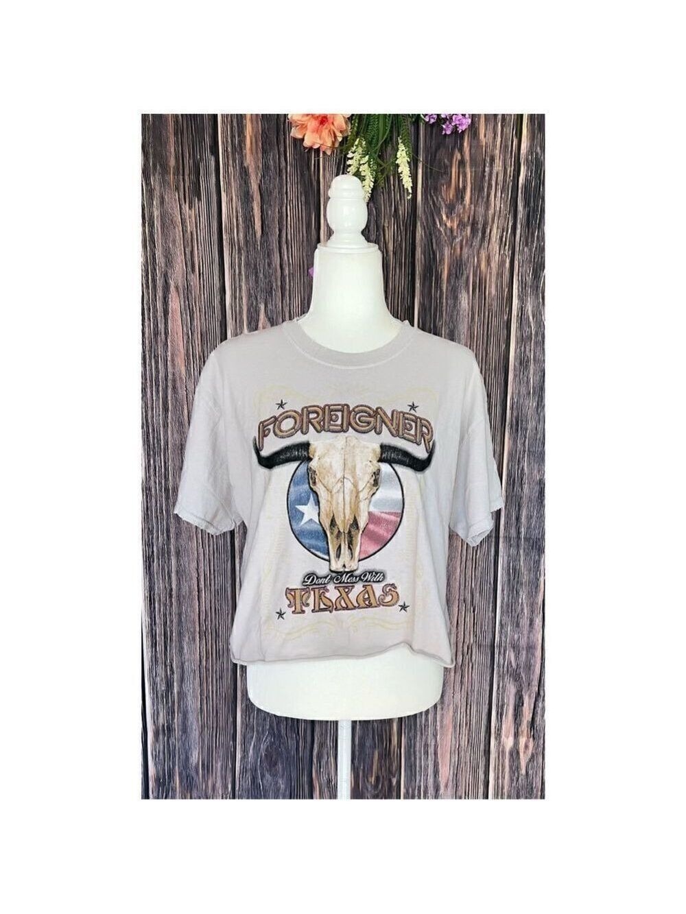 Foreigner Distressed Crop Tee Shirt